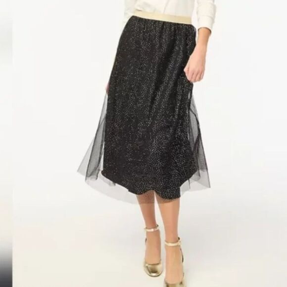 J. Crew Midi Skirt Sparkle Polka Dot Pull On Holiday Party Size XS - Picture 1 of 11